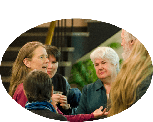 Frontczak speaks with audience members after performance at St. Lawrence University